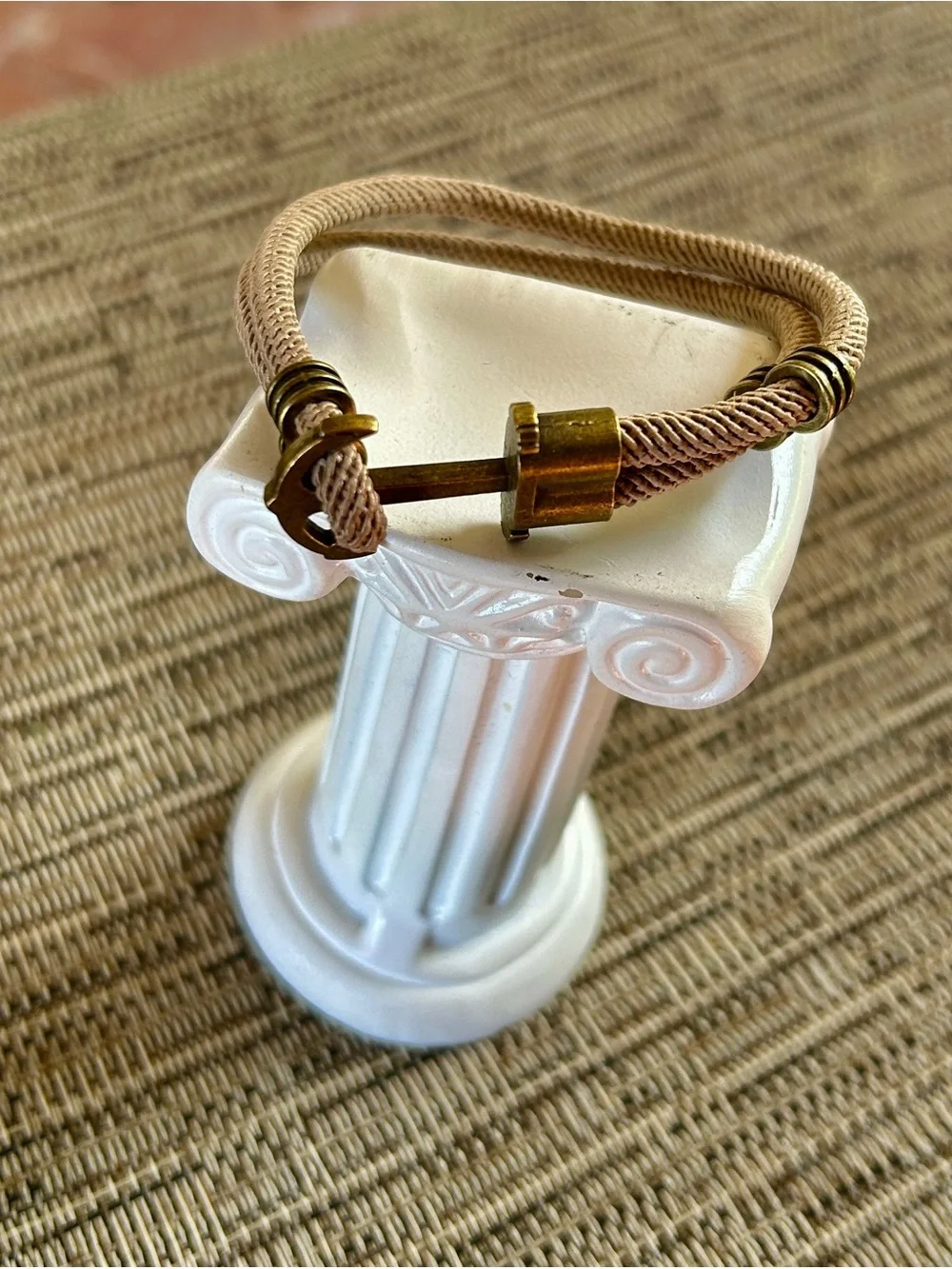 Men's Beige Rope Bracelet with Brass Anchor Clasp